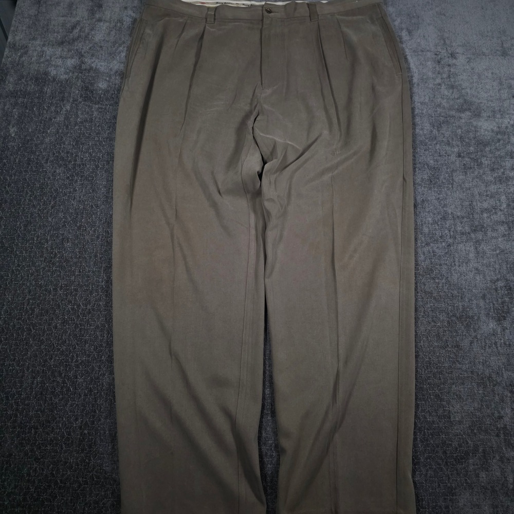 Tommy Bahama 100% Silk Pleated Dress Pants Mens 42x32 Olive Taupe Trousers